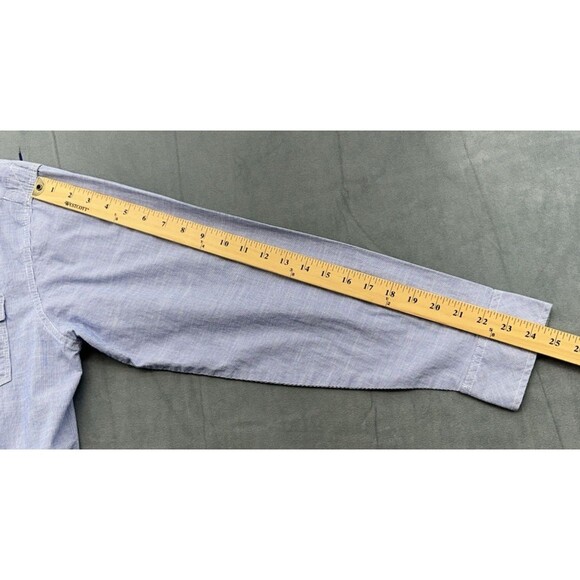 Burnside Shirt Mens Large Blue Striped Long Sleeve Button Up Pocket STAIN - Picture 9 of 10